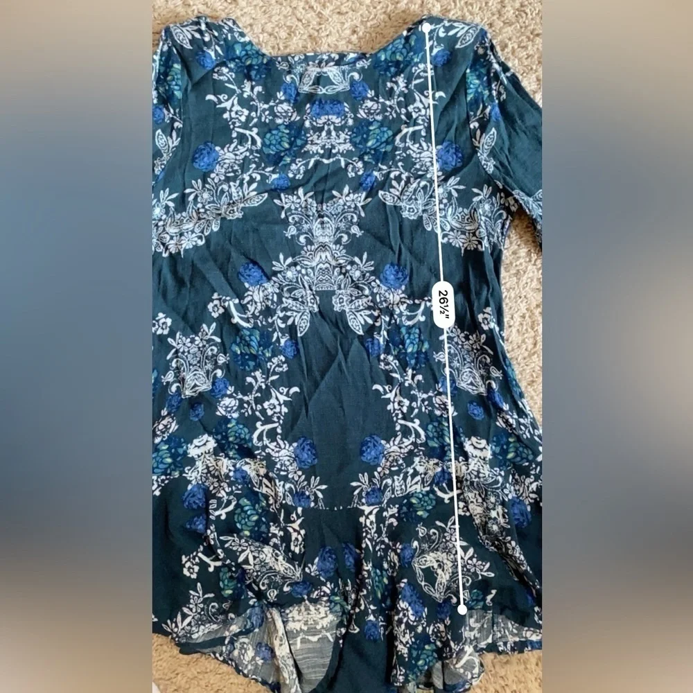 Free People Smooth Talker Floral Print Tunic Swing Dress Teal Blue Size S